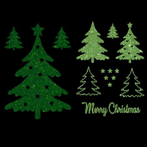 Glitzerdeals Bügelbilder Glitzer Weihnachtsmotiv Set Weihnachtsbaum Merry Christmas Sterne hellgrün Aufbügler für Textilien Karneval Kostüm Bügelflicken Weihnachten Fasching Patch zum Aufbügeln