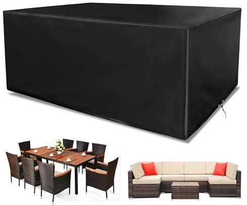 Funshot Garden Furniture Covers Waterproof, 270x180x90 cm, Outdoor Table Set Cover, 420D Oxford Fabric Patio Furniture Covers Waterproof Cover for Outdoor, Garden Table Set, Rattan Sofa