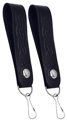 Kilt Emporium Sporran Cintres – Bretelles celtiques en cuir véritable avec anneau en D et crochet en métal lourd, Porte-jarretelles à crochet, 26 - 60