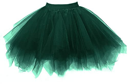Tüllrock Damen Tütü Rock 50er Rockabilly Petticoat Unterrock Prinzessin Ballett Tüll Rock Kurz Ballettrock Tanzkleid Cosplay Party Minirock Festlich Fasching Karneval Kostüm B3- Grün One Size
