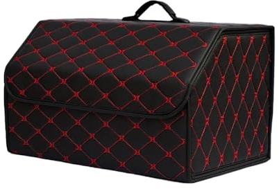 TMAR Auto Kofferraum Leder Organizer Box für Toyota Yaris L Wasserdicht Faltbare Aufbewahrungstasche mit Deckel Kofferraumtasche Autotasche Box,XL-Black Red