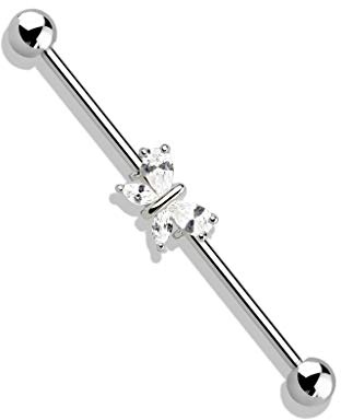 beyoutifulthings Industrial-Piercing Gold Silber Roségold Schmetterling Clear Industrial-Barbell Industrial-Bar Chirurgenstahl Stab-länge 38-mm