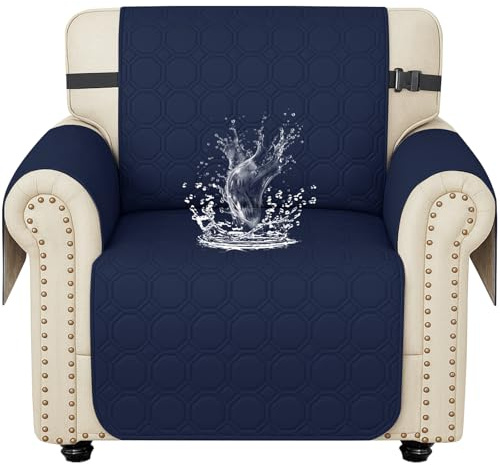 Ystyle Sofa Überzug 1 Sitzer Mit Armlehnen, Sofabezug Universal Wasserdicht, Wohnzimmer Antirutsch Waschbar Sofaschoner, Kratzfester Couch Überzug Für Haustiere Katzen Hunde, Dunkelblau