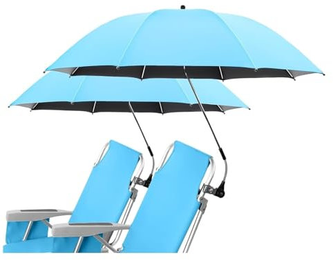 Sonnenschirm Terrassenschirm Outdoor-Schirm 2-teilig Strandschirm mit Universalklemme UPF 50+ 360 ° Verstellbarer Strandschirm Outdoor-Schirm für Strandstuhl Strandschirm Schatten (Hellblau 48 Zoll)