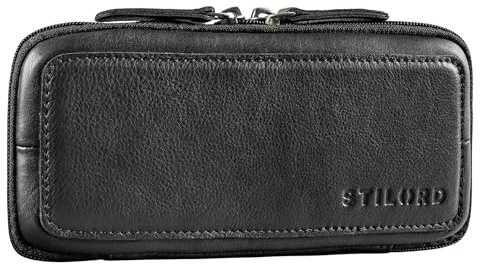 STILORD 'Scotty' Leder Etui Vintage mit Reißverschluss Hardcase Große Federmappe Herren Federmäppchen Damen Stifte-mappe Office Pencil Case Retro Federschachtel Echtleder, Farbe:schwarz