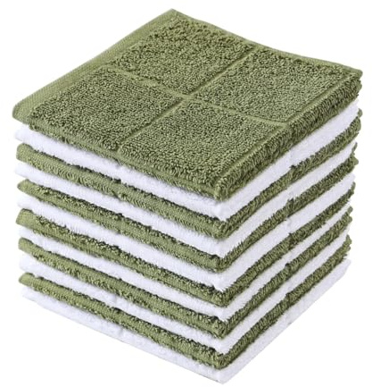 Glynniss Dishcloths Kitchen Highly Absorbent Dish Rags 100% Cotton Dish Cloths for Washing Dishes, Cleaning (Green White, 11x11)