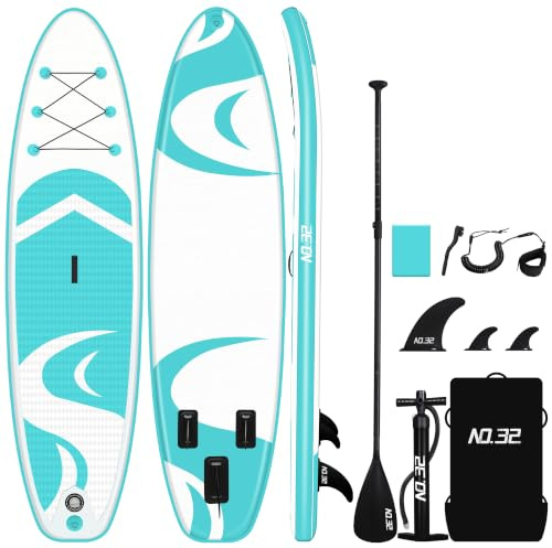 NO. 32 Inflatable Stand Up Paddle Board 10'6x33x6/320x84x15cm Stand Up Paddle Board Ultra-Light Incl. Inflatable SUP Board, Adj Paddle, Pump, Backpack, Leash, 3 Fins, Non-Slip Deckpad, Repair Kit