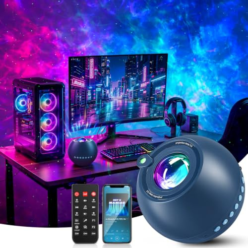PIKOY Projecteur de galaxie à 360° - Accessoires de jeu - Décoration de salle de jeu - Haut-parleur Bluetooth - Étoile verte - Haut-parleur Bluetooth + 15 bruits blancs - Accessoires cool pour homme
