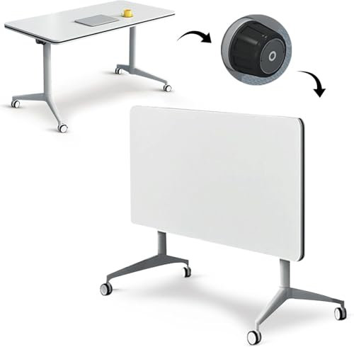 Quadratischer Besprechungstisch, tragbarer Computertisch für Home Office, rechteckiger Konferenzraumtisch mit Klappdeckel und Metallrahmen, ideal für Meetings und Arbeitsbereiche