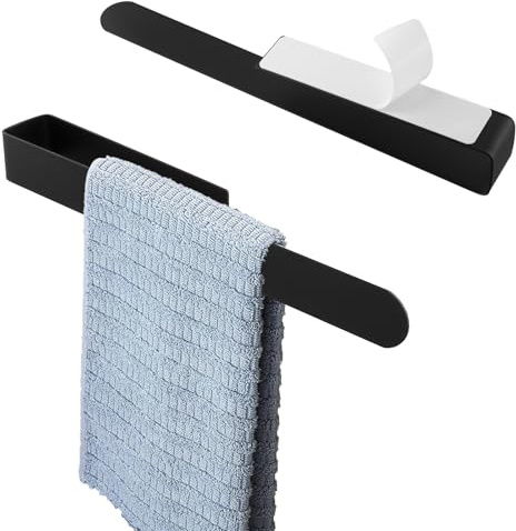 JIEHIN 2 Stück 37CM Matt Schwarz Handtuchhalter Ohne Bohren, Edelstahl Handtuchstange Wandmontage Einarmig, Badetuchhalter Selbstklebend, Bad Handtuchstange zum Kleben