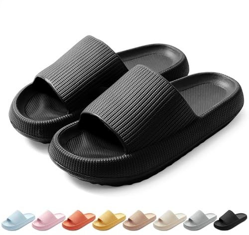 HEOAARG Chaussons pour Homme Femme Antidérapants Pantoufles de Douche Nuage Sliders à Séchage Rapide Soft Slippers Légèreté Tongs Sandales pour Intérieur Extérieur，Noir,42-43 EU