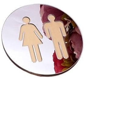 NihaoWXM Signaletique Toilettes Panneau de Porte de Toilette Rond Miroir 3D, 5mm, Salle de Bains, WC, Base en Bois Moderne, Autocollant Mural, décoration de Maison(Silver,6 in (15cm))