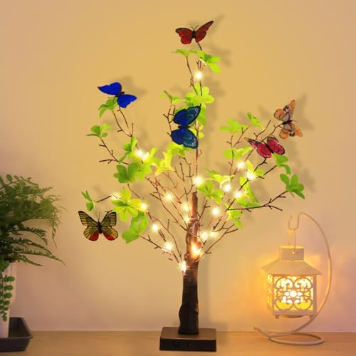 FUFRE Lichterbaum Innen, DIY Biegsam Lichterbaum mit Timer, 22 Zoll LED Baum Akku/USB-Versorgung mit 42 LEDs, Warmweiß Lichterkette Frühling Lichterbaum, für Deko Frühling Deko Wohnzimmer (B)