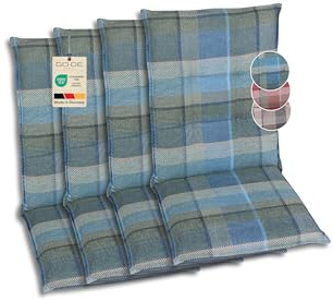 GO-DE Textil Bequeme und attraktive Polsterauflagen für Mittellehner-Gartenstühle (4er-Set, Karo Petrol, Mittellehner)