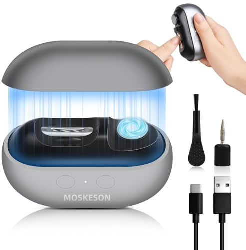 MOSKESON Electric Nail Clipper: 3-in-1 Automatic Fingernail Trimmer, Polisher & Clip Storage with LED Light, USB Rechargeable & 2 Speed Gears Automatic Safety Nails Cutter for Baby Kids Adult (Grey)