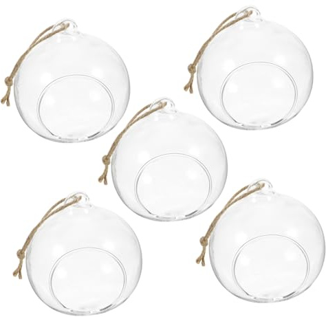Hängender Kerzenhalter aus Glaskugel 5 Stück-pack Glas Erntedankfest | Glas Terrarium mit LED Teelichthaltern, mit Seil, Hängend, Flacher Boden, für New Year und Dinner