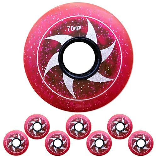 JCCHT 8er-Pack 64 mm 68 mm 70 mm Inline-Skate-Rad Indoor/Outdoor Rollschuhe Zubehör 85A Ersatzräder mit Pailletten,Rosa,70mm