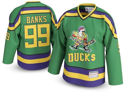 UNLC Adam Banks #99 Mighty Ducks Kids Jersey – Green 90s Hockey Shirt with Stitched Letters, Youth Sizes S–XL