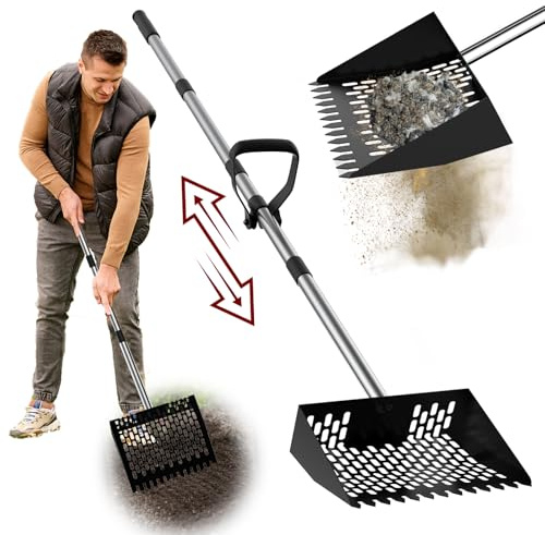 2-in-1 Hühnerkotschaufel & Rechen – 154,9 cm verstellbare Edelstahlstreuschaufel für Sand, Tierabfälle und Hundekot – robuste Hundekotschaufel, leicht zu reinigendes Design für Ställe und Haustiere