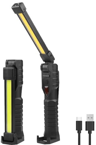 LIAISIMI LED lampada di lavoro lampada di officina,180 ° lampada di lavoro pieghevole con magnete & ganchi & pinza,3 lati 7 luce mod,per officina auto riparazione campeggio (EU-FT20-black-1)