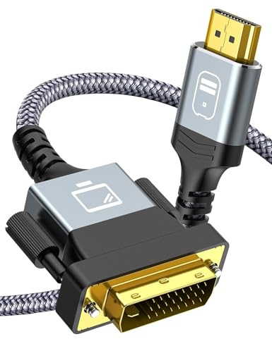 HLLYLL HDMI auf DVI Kabel 1080P, 1,8M DVI auf HDMI Adapter Kabel Bidirektionales, Nylongeflecht Vergoldetes für TV/Monitor/Videokarte/Grafikkarte und Mehr，Plug-and-Play