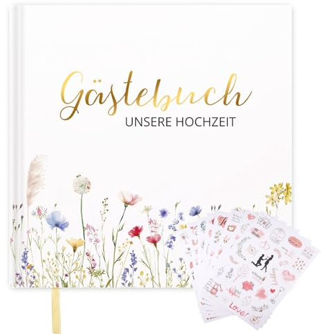 TANGJJY Gästebuch Hochzeit, Hochzeitsbuch zum Ausfüllen mit 8 Schöne Aufkleber, 72 Seiten Blanko Hochwertiges Papier, Hardcover Aus Kunstdruck, für Hochzeiten, Brautpaar Erinnerungen, Hochzeit Deko