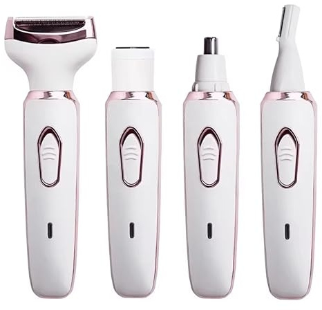 4-in-1 Electric Razor for Women, Rechargeable Facial Hair Remover and Bikini Trimmer, Nose Eyebrow Body Shaver, Wet and Dry Waterproof Lady Grooming Kit with USB Charging, Cordless & Portable