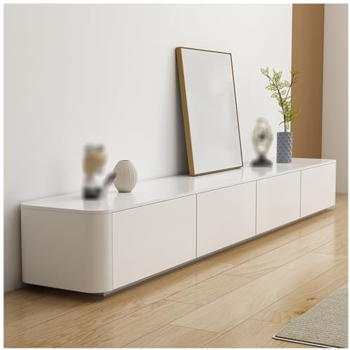 FHSLKXIM Meuble TV sur Pied Blanc, Meuble De Divertissement en Bois avec Tiroirs De Rangement Et Passe-Câbles, Grand Meuble TV Multimédia, Blanc, 180 Cm