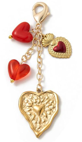 AstraGlam Schlüsselanhänger Damen Niedlich – Taschenanhänger Anhänger für Handtaschen Geldbörse, Gold Bag Charms für Autoschlüssel, Süße Erdbeer Herz Charms, Modisches Accessoire für Alltag Geschenk