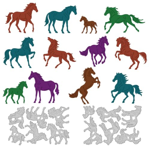 DELORIGIN 12 Stil Pferde Stanzformen Kartenherstellung Metall Stanzschablonen Scrapbooking Prägeschablonen Stanzformen Zubehör Für DIY Papier Einladungen Basteln Fotoalben Geschenk Grußkarten Dekor