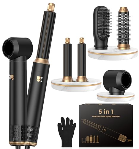 5 in 1 Hair Dryer Brush Set,Professional Negative Ionic Hot Air Styler, Air Curling Wrap Styler,Detachable Blow Dryer Brush With Auto Wrap Curlers,Hair Styling Tools For Straight/Curl/Drying/Smoothing