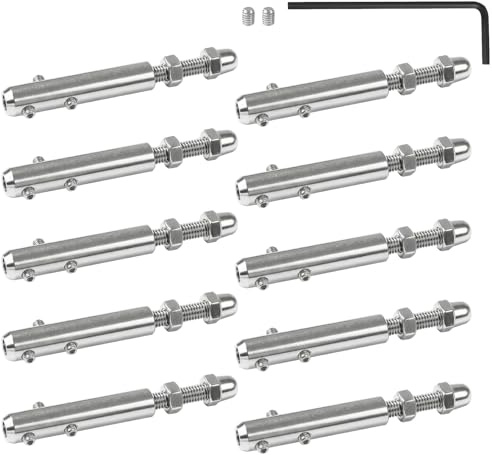 DTLLCZP 10 Pcs Tensor para Cable de Acero, Juego de Tensado para Cable de 4mm, Terminal de Tensión Inoxidable con Vástago Roscado y Llave Allen para Fijación y Tensado de Cables