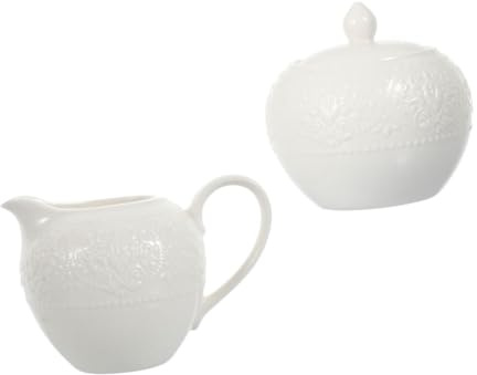 OFFIGAM Set 2 Pièces Pot à Lait Et Sucrier Céramique 200 Ml Capacités, Blanc Lisse, Pour Café Maison Bureau, Outil De Service Café Au Lait Et Sucre