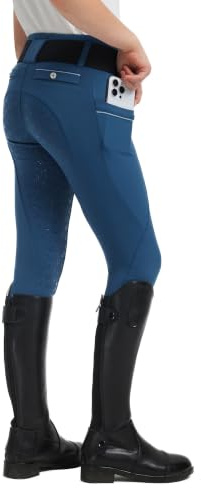 FitsT4 Sports Reithose Mädchen Kinder Silikon Vollbesatz Reitleggings | Reiten Hosen Elastische Leicht Reiterhosen mit 2 Seitlichen Taschen und Gürtelschlaufen für Reittraining