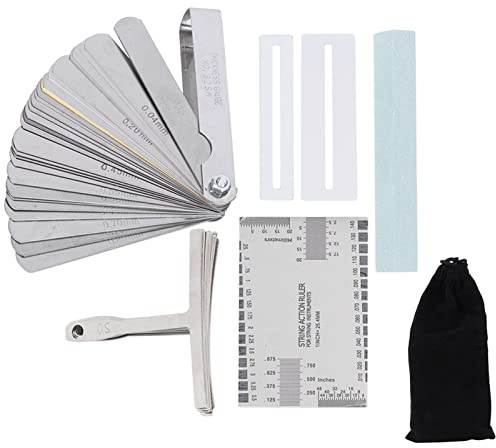 Guitar Tools Set Including Sander Radius Gauge String Action Ruler, Professional Guitar Accessories, Complete Repair Kit for Electric Guitar Bass Banjo Mandolin, with Fingerboard