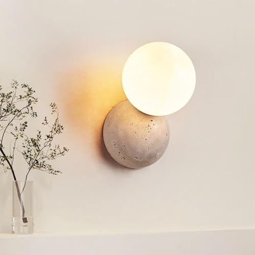 XYNSNDB Wall Lamps Sconces Japanese Wabi-sabi Style Wall Sconces, Globe G9 Light Source Wall Lamps with Milky Glass Shade, Natural Stone Wall Lights for Living Room Bedside Bedroom