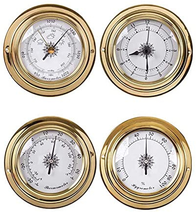 4 Pcs Brass Marine Barometer,high Precision Thermometer,Hygrometer,Barometer,Clock,Outside Thermometer,Outdoor Thermometers, 98mm Diameter