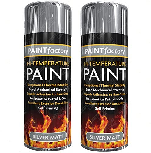 SK MERCHANDISE Silver Heat Resistant Matt Silver Spray Paint Stove High Temperature 300ml (2 Spray Cans)