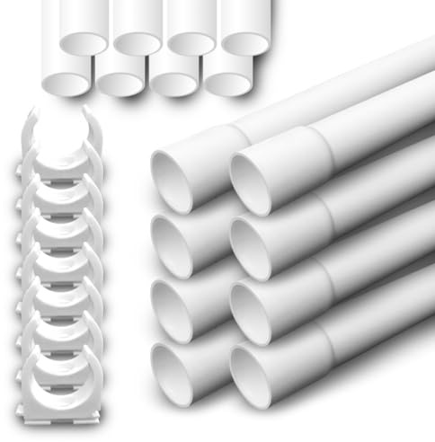 ARLI Installationsrohr M32 gemufft 10m + 20x Klemmschelle – Kabelrohr starr PVC schwer entflammbar 32mm für Aufputzinstallation Weiß