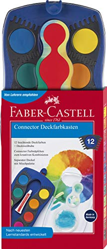 Faber-Castell 125030 - Farbkasten Connector mit 12 Farben, inklusive Deckweiß (1, 12 Farben Farbkasten blau)