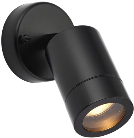National Lighting Palin Matt Black Steel External Outdoor Security GU10 Adjustable Tilt Wall Spot Light IP44 Rated