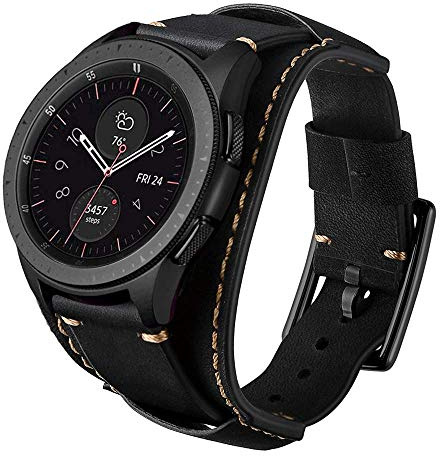 Leotop Kompatibel mit Samsung Galaxy Watch 4 40mm 44mm/Watch 4 Classic 42mm 46mm - Echtleder Armbänder 20mm (Schwarz)
