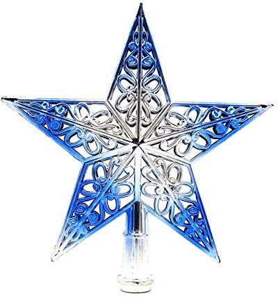Ototon Cimier de Sapin de Noël Étoile Ajouré Topper d'arbre de Noël Coloré Sommet de Sapin pour Salon Maison Décorations Fête 20cm (Bleu)