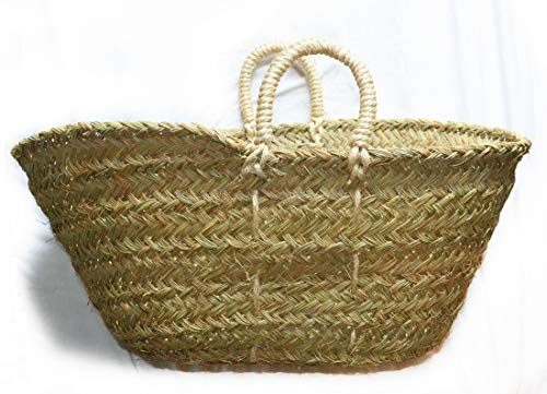 Birdikus Capazo de Esparto o leñero de Fibras Naturales. Ovalado, cesto para la leña o decoración (5V, Aprox. 60-65x35 cm)