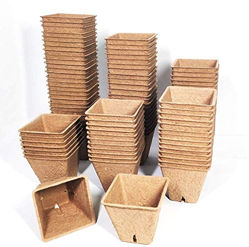 YONII Saatgut Starter Torf Töpfe Kit für Garten Sämling, quadratische Pflanze Starter Torf Töpfe Tablett 100% umweltfreundliche Bio biologisch abbaubare Tabletts 100er Pack