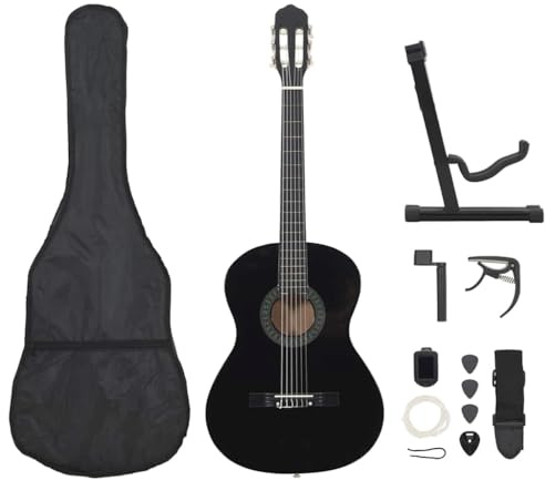 vidaXL Klassikgitarre Set 12-tlg. für Anfänger Amateurmusiker Klassisch Gitarre Konzertgitarre Saiteninstrument Musikinstrument Schwarz 4/4 39