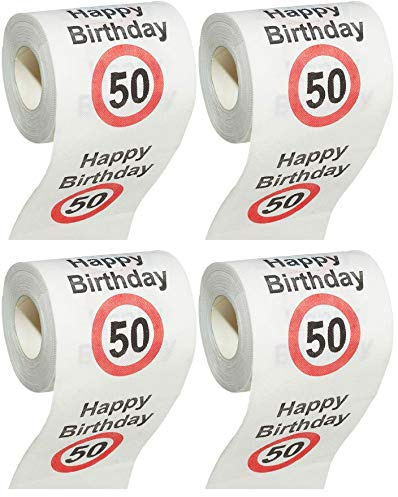MIK funshopping Scherzartikel Deko Spaß-Toilettenpapier Runder Geburtstag lustiges Geschenk (50. Geburtstag - 4 Rollen)