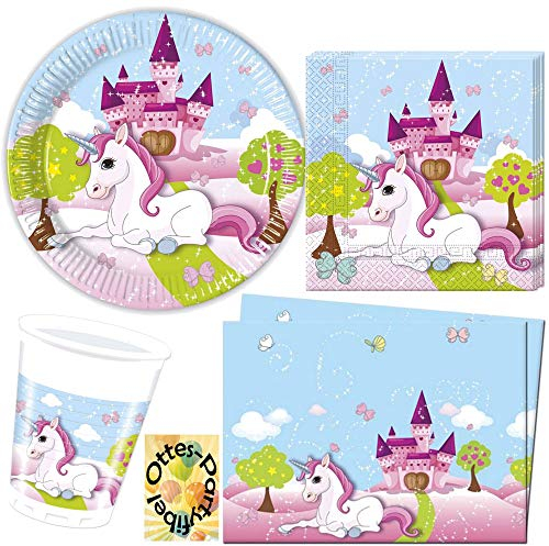 HHO Unicorn-Party-Set Einhorn-Party-Set 53tlg. - für 16 Gäste Teller Becher Servietten Tischdecke