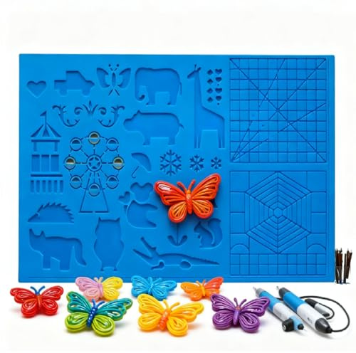 LATTCURE 3D-pennmall med 2 fingerstall | 41,5 cm x 27,5 cm 3D utskriftspenna mall pennor matta, stor matta med djurmönster användbar för nybörjare barn och 3D-pennkonstnärer