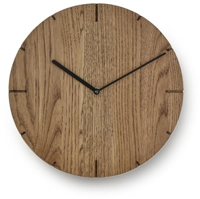 Natuhr Wanduhr Eiche geölt Holzuhr Solide Massivholz, präzises Funk Uhrwerk, puristisch, modern, skandinavisches Design (Eiche rustikal)